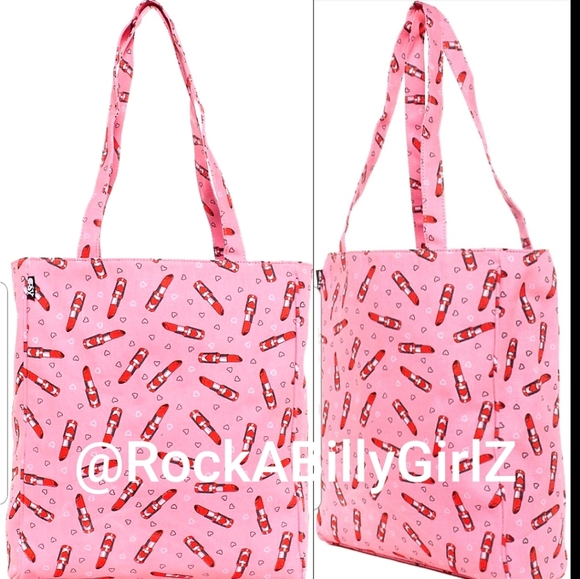 Sourpuss Bags Sourpuss Xl Lipstick Heart Canvas Tote Bag Purse W 2